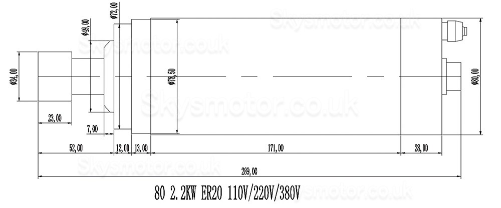 2.2KW 220V/380V Water Cooled Spindle Motor Kit Huajiang-2.2+H100-2.2C2/S2/T4 with Spindle Drives + Water Pump + 13Pcs ER20 Collet + Bracket